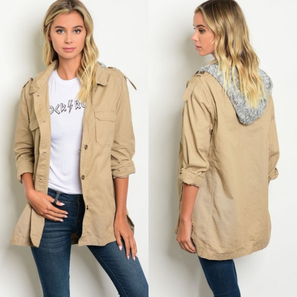 NEW, never worn, Hooded Utility Jacket - Khaki